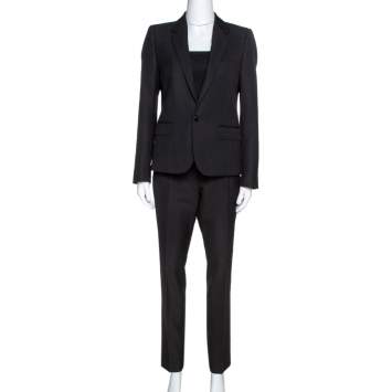 Pre Owned Celine Black Textured Wool Pant Suit M 
