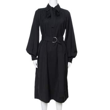 Pre Owned Celine Black Wool Belted Shirt Dress S