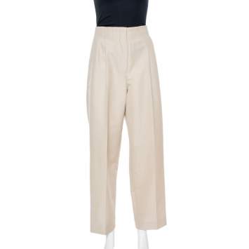 Pre Owned Celine Beige Wool High Waist Trousers S