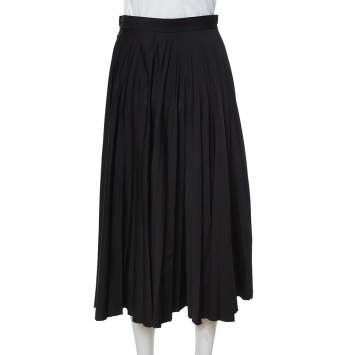 Pre Owned Celine Black Wool Pleated Midi Skirt S