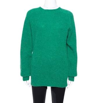 Pre Owned Celine Green Wool Knit Crew Neck Sweater S