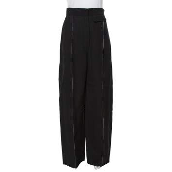 Pre Owned Celine Black Silk Blend Wide Leg Pants M