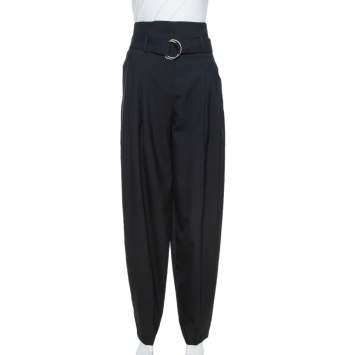 Pre Owned Celine Black Wool High Waist Tapered Trousers S