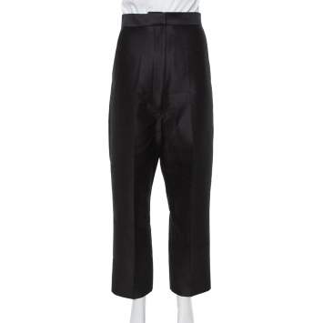 Pre Owned Celine Black Wool & Silk High Waist Tapered Trousers S