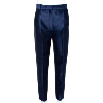 Pre Owned Celine Navy Blue Wool & Silk Tapered Trousers S