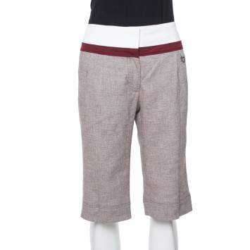 Pre Owned Celine Beige Linen Contrast Waist Band Shorts M
