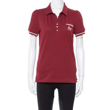 Pre Owned Celine Maroon Cotton Pique Logo Embroidered Polo T-Shirt M