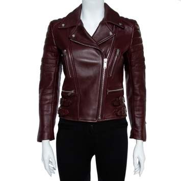 مملوكة مسبقًا Celine Burgundy Leather Biker Jacket S 