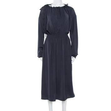 Pre Owned Celine Navy Blue Scoop Neck Full Sleeve Midi Dress M