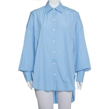 Pre Owned Celine Blue Cotton Paneled Oversized Shirt M 