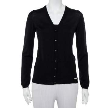 Pre Owned Celine Black Cashmere & Silk Button Front Cardigan M