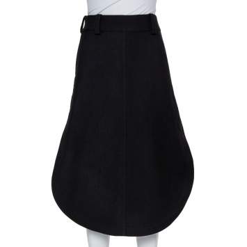 Pre Owned Celine Black Wool Rounded Hem Midi Skirt S