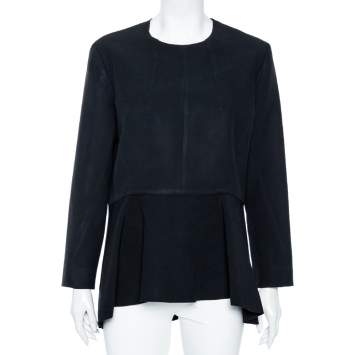 Pre Owned Celine Black Crepe Peplum Detailed Top L
