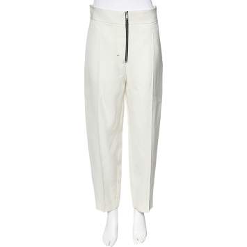 Pre Owned Celine Cream Textured Silk Zip Front Pants M