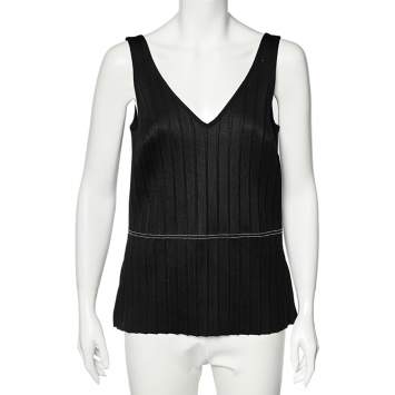 Pre Owned Celine Black Knit Plunge Neck Tank Top M