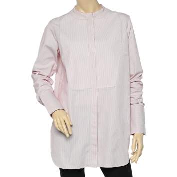 Pre Owned Celine Red Cotton Band Collar Oversized Masculine Tuxedo Shirt L