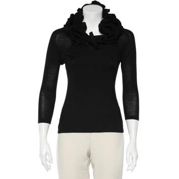 Pre Owned Celine Black Wool Knit Ruffled Structured Neck Detail Top S