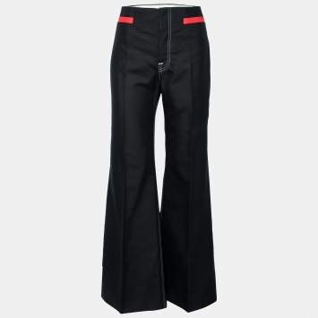 Pre Owned Celine Black Cotton & Silk Contrast Trim Detailed Flared Pants M