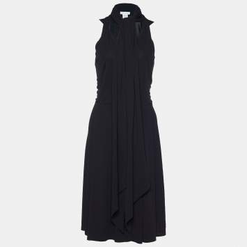 Pre Owned Celine Black Stretch Crepe Neck Tie Detail Sleeveless Dress L