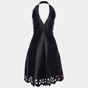 Pre Owned Celine Vintage Black Silk Halter Dress & Jacket Set L/XL