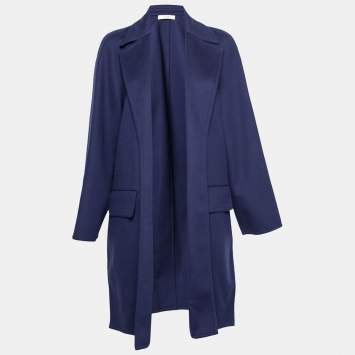 Pre Owned Celine Blue Wool Open Front Coat M