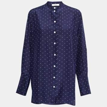 Pre Owned Celine Blue Polka Dotted Silk Button Front Shirt M