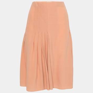 Pre Owned Celine Light Orange Silk Pleated Skirt L