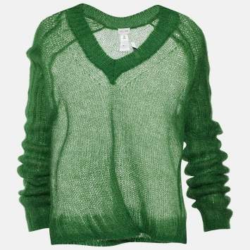 Pre Owned Celine Green Wool V-Neck Sweater L