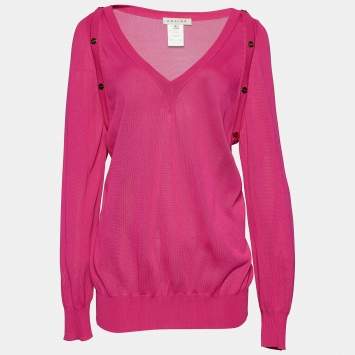 Pre Owned Celine Pink Knit Detachable Sleeve Detail Jumper L