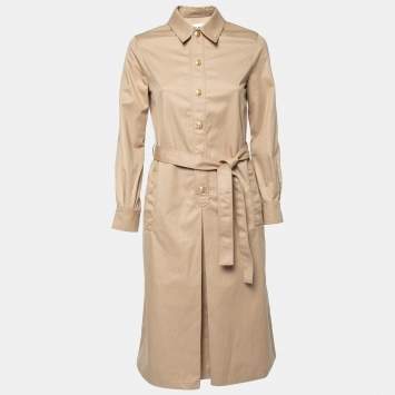 Pre Owned Celine Beige Gabardine Belted Midi Dress M