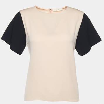 Pre Owned Celine Pink & Black Crepe Silk Top L