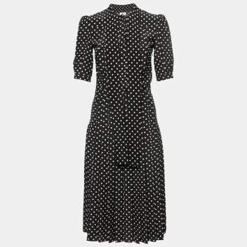 Pre Owned Celine Monochrome Polka Dot Silk Mid Length Dress S