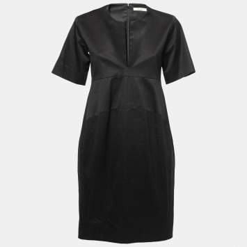Pre Owned Celine Black Cotton Plunge Neck Midi Dress S