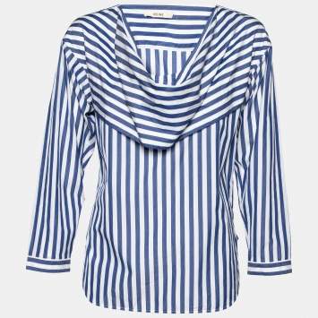 Pre Owned Celine Blue & White Striped Cotton Oversized Blouse S