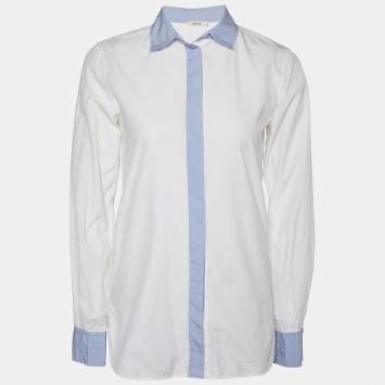 Pre Owned Celine White Cotton Contrast Detail Button Front Shirt S