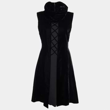 Pre Owned Celine Vintage Black Velvet & Silk Sleeveless Midi Dress L