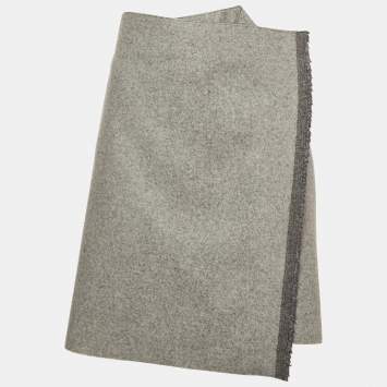 Pre Owned Celine Grey Wool Asymmetrical Mini Skirt M