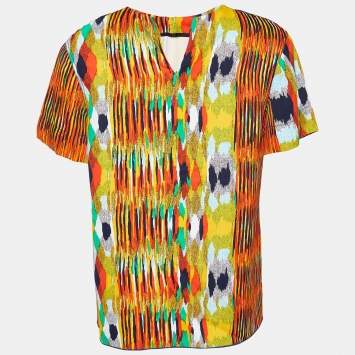Pre Owned Celine Multicolor Printed Crepe Top M