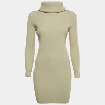 Pre Owned Celine Beige Knit Turtle Neck Mini Dress S