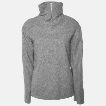 Pre Owned Celine Grey Merino Wool Zip Detail Turtleneck Sweater S