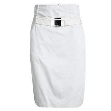 Pre Owned Celine Off White Cotton High Waist Belted Skirt S