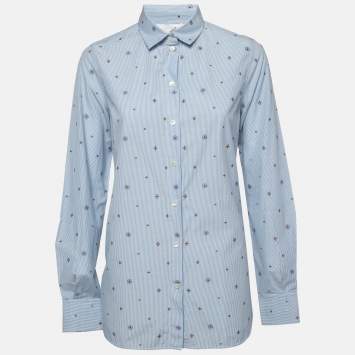 Pre Owned Celine Blue Pinstripe Patterned Cotton Buttoned Up Shirt L