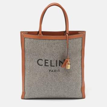 Pre Owned Celine Brown/Grey Wool Large Vertical Cabas Tote