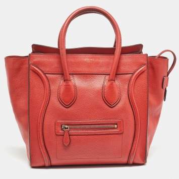 Pre Owned Celine Red Leather Mini Luggage Tote