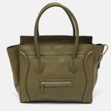 Pre Owned Celine Olive Green Leather Shoulder Luggage Tote