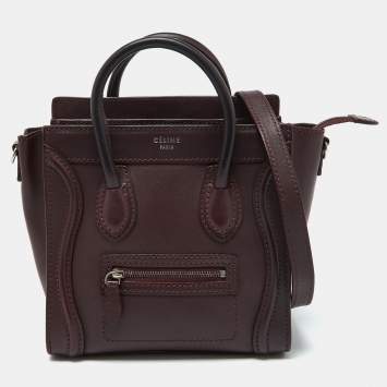 Pre Owned Celine Burgundy Leather Nano Luggage Tote