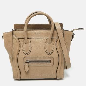 Pre Owned Celine Beige Leather Nano Luggage Tote