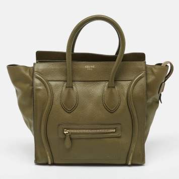Pre Owned Celine Olive Green Leather Mini Luggage Tote