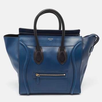 Pre Owned Celine Navy Blue/Black Leather Mini Luggage Tote