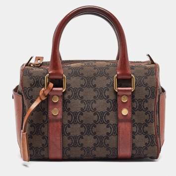 Pre Owned Celine Burgundy Logo Canvas Small Boston Bag